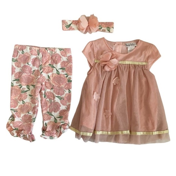❤️ Nicole Miller Dress & Floral Pant Set Size 24 Months - Picture 1 of 4